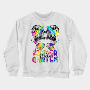 Hello Kindergarten Back To School Messy Hair Bun Girl Tie Dye Crewneck Sweatshirt